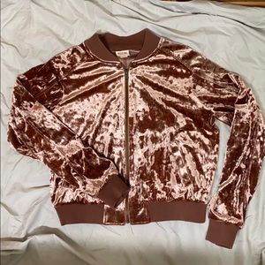 Pink Crushed Velvet Bomber Jacket